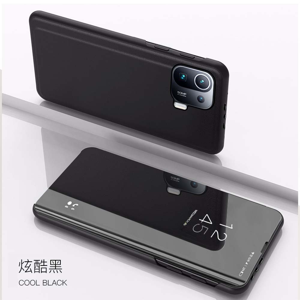 Mode Luxus Smart Mirror Flip Case für Samsung Galaxy S25 S24 Ultra S23 S22 S21 S20 FE S25 Edge Cover Handytaschen Coque Etui Galaxy S22 Ultra schwarz