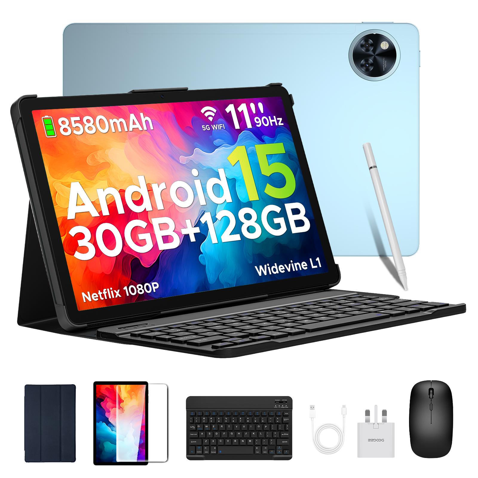 DOOGEE U11 Pro Android 16 Tablet, 11 Zoll, 30 GB RAM + 256 GB ROM/2 TB, 8580 mAh Akku, Tablet mit Stift, Tastatur, Maus blau
