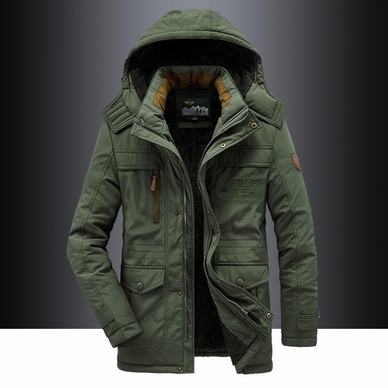 Winter Herren Casual Wattierte Jacke Verdickte Werkzeugjacke Mittleren Alters und Junge Leute Multi-Pocket-Jacke Winddichte Samtwattierte Jacke XL armee grüne