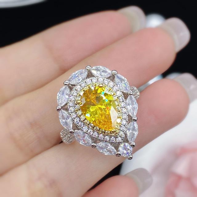 14K Goldschmuck Ring Edelstein Gelber Naturdiamant Goldschmuck für Damen 14K Goldring Damenring YELLOW