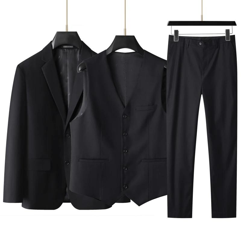 Herrenanzug in großen Größen (Anzug + Weste + Hose) Plus Fat Fat Business Formale Hochzeitskleid 3 Sets FourSeasons 200 schwarz