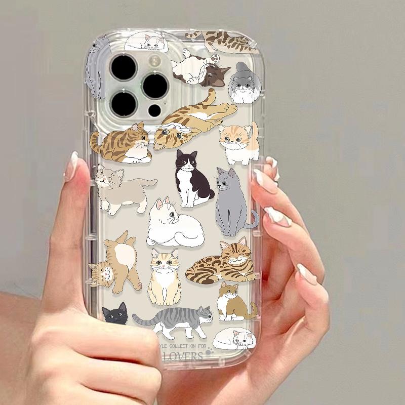 Niedliche Katzen Handyhülle Für iPhone 13 Hülle iPhone 16 Pro 11 12 14 15 Pro Max 7 8 16 Plus XR XS X SE Klar Weich Funda Airbag Hülle For iPhone 15 Pro white