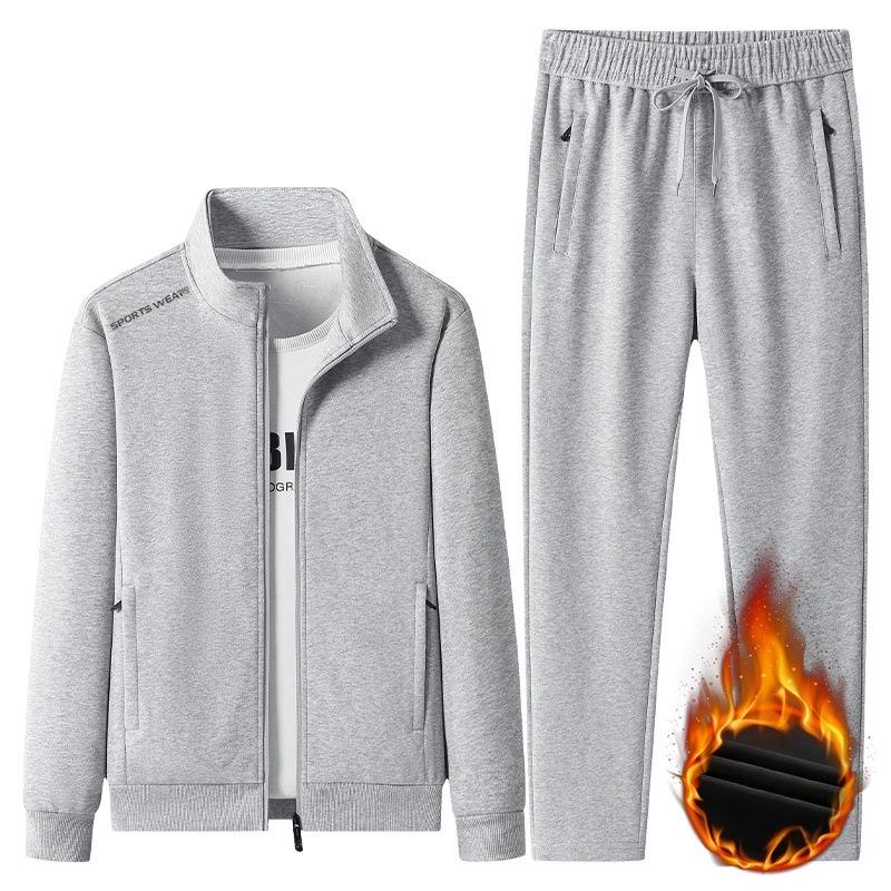 Herren Baumwoll Trainingsanzüge 2-teiliges Set Herren Sets Oberbekleidung Jacke+Schweißhose Herbst Winter Homme Anzug Herren Lauf Fitness Anzug S