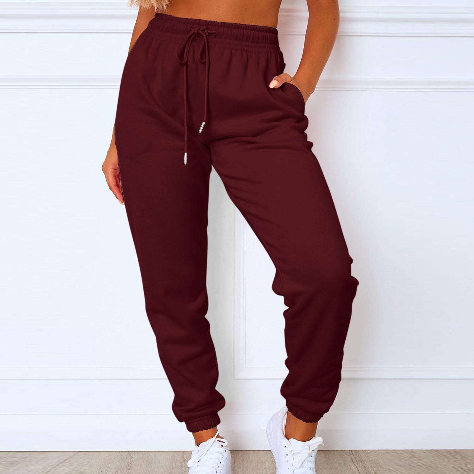 Jogginghose Damen Fleece Jogginghose Sporthose Casual Fashion Loose Schwarz Rot Einfarbig Damen Hose Tasche Lang L