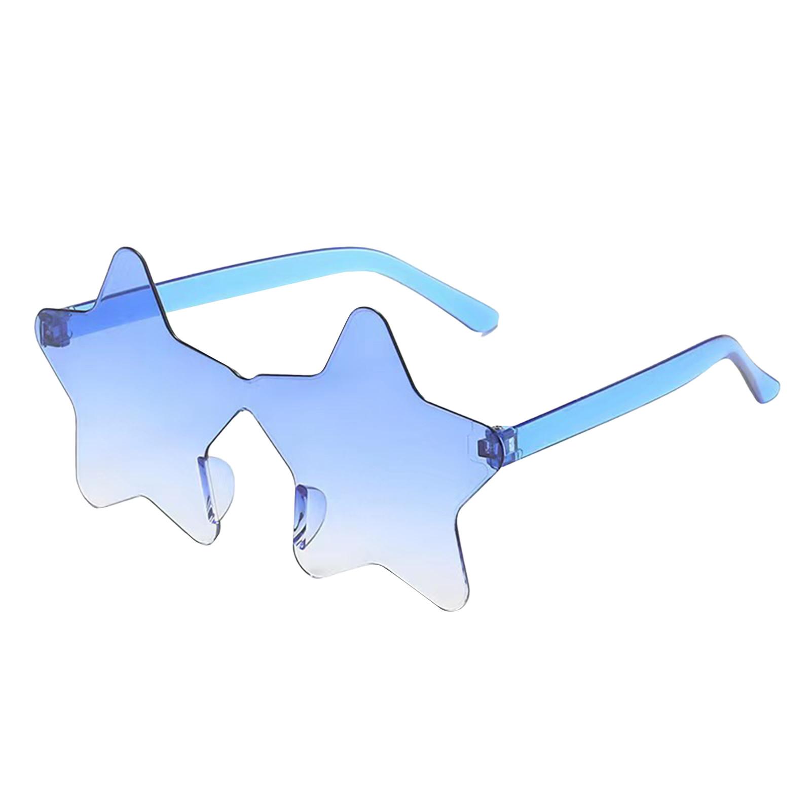 Randlose Sonnenbrille in Sternform, transparente Sonnenbrille in Bonbonfarbe, Party-Sonnenbrille für Mädchen, Jungen, Frauen One Size cyanblau