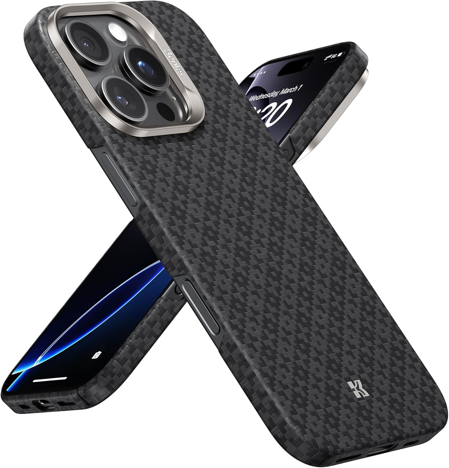 BENKS für iPhone 16 Pro Max Hülle, mit Magsafe, ArmorAir ArmorGrid Ultra Hergestellt aus Dupont Kevlar Aramidfaser Für iPhone 16 Pro Carbon Fiber&iPhone 16 Pro Max schwarz