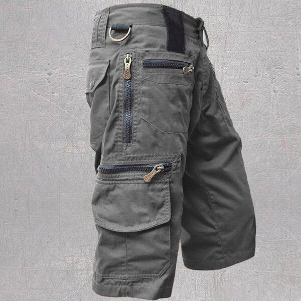 Herren Cargo Shorts Sommer Baumwolle Freizeitshorts Herren Locker Mehrere Taschen Kurze Hosen Mann Knielang Hosen Ohne Gürtel Übergröße S grau