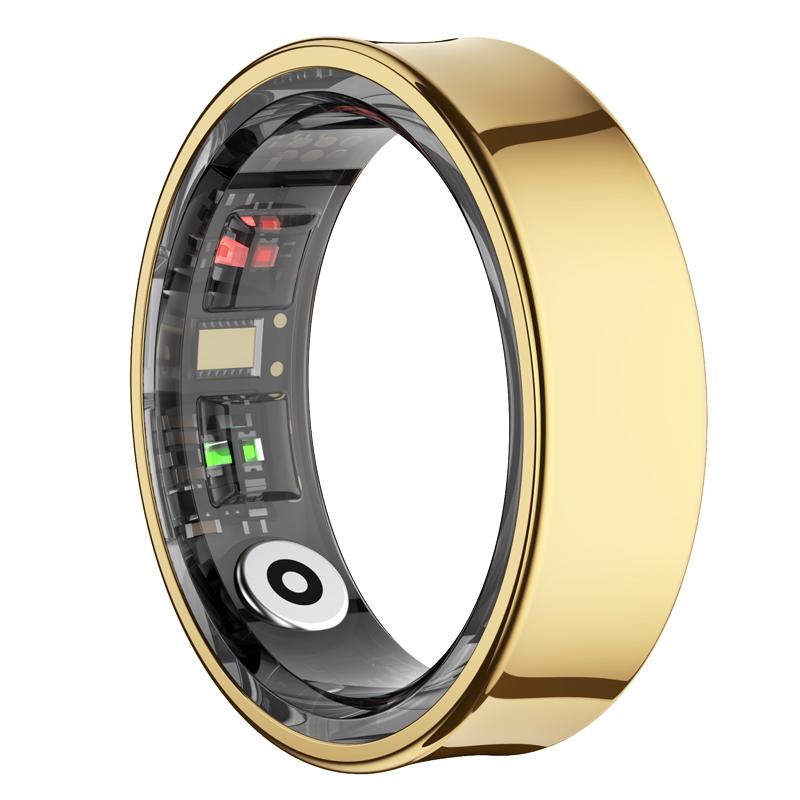 YurKem Smart Ring Herzfrequenz Blut Sauerstoff Blutdruck Messung Männer Frauen Fitness Tracker Sport IP68 Wasserdicht Bluetooth Ring Size 8 (18.3mm) gold