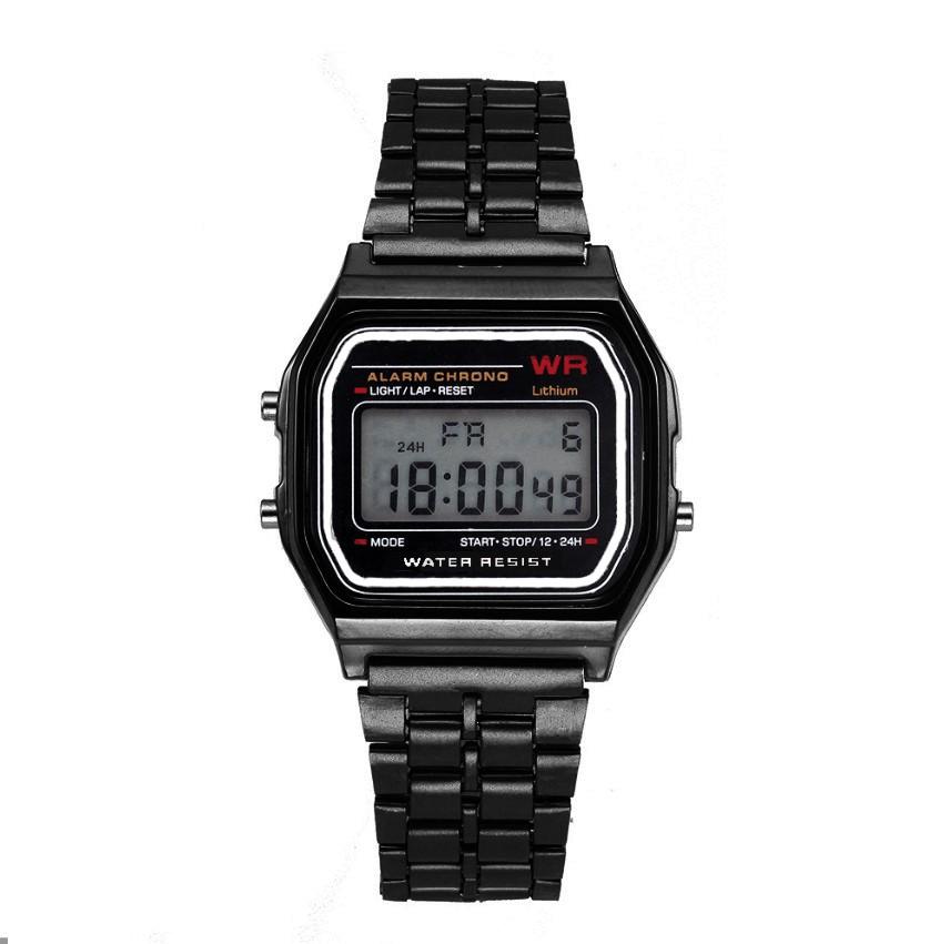 LED Digital Wasserdicht Quarz Armbanduhr Kleid Goldene Armbanduhr Damen Herren one size schwarz