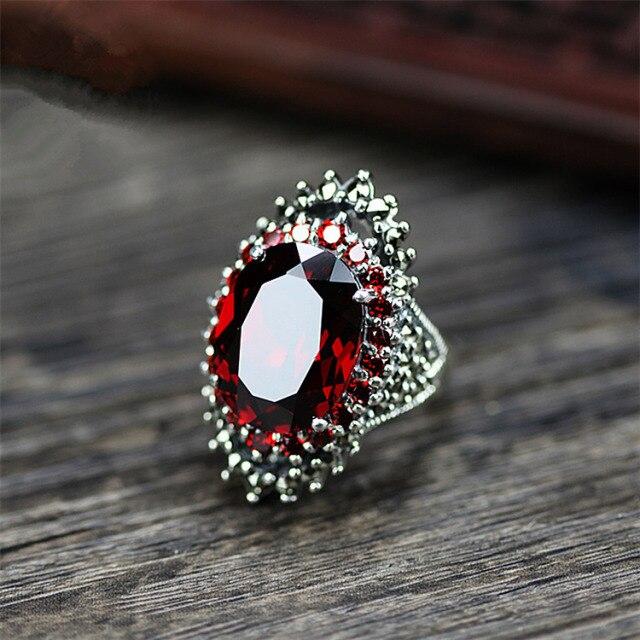 Großer ovaler Stein Ehering Charme männlich weiblich großer rubinroter Ring Vintage 925 Sterling Silber Verlobungsringe für Männer und Frauen 10