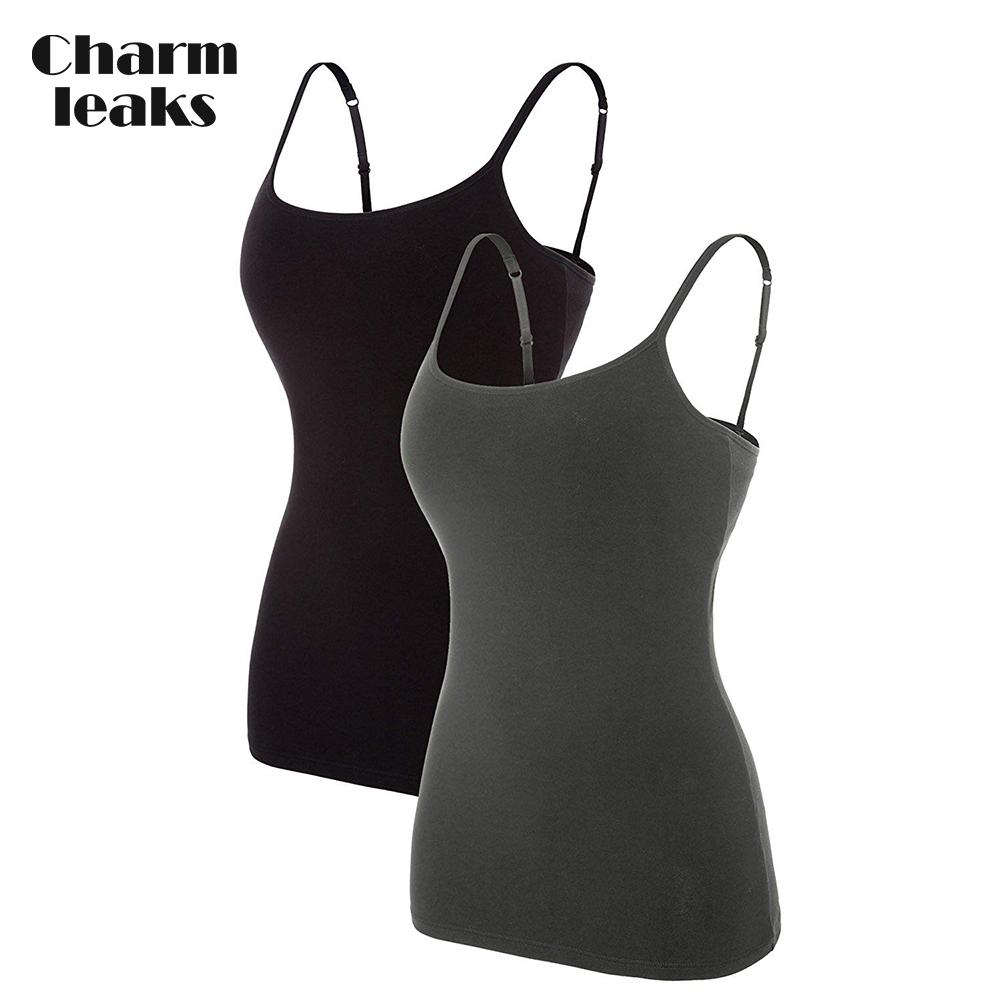 Charmleaks Damen-Unterhemd aus Baumwolle, Damenunterwäsche, Nachtwäsche, Unterwäsche, Hebe-BH, solides Basic-Tanktop, 2er-Pack XL graue/schwarz