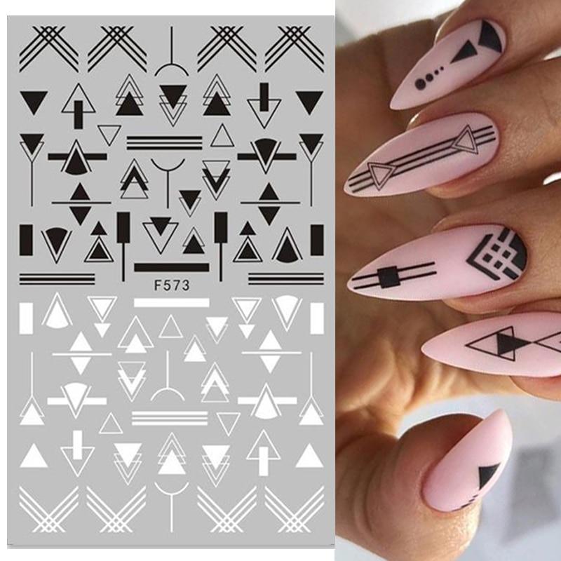 Nails Designs Weiß Schwarz Blumenblatt Lineare Maniküre Schieber 3D Nail Art Dekorationen Aufkleber Aufkleber