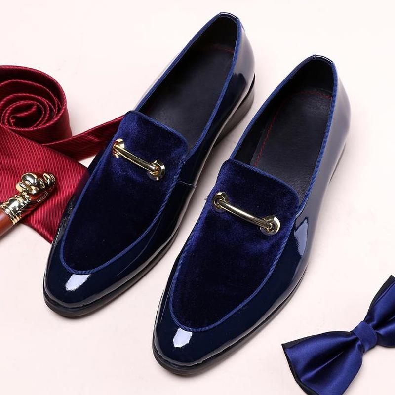 Herrenmode Business Lederschuhe Büroschuhe Slipper Flache Schuhe Hochzeitsschuhe Oxford Schuhe Mann Formelle Schuhe Große Größe 38 blau