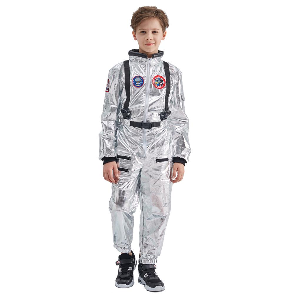 Silberner Raumfahrer-Overall für Jungen, Astronauten-Kostüm für Kinder, Halloween, Cosplay, Kinder, Pilot, Karneval, Party, Kostüm L silber