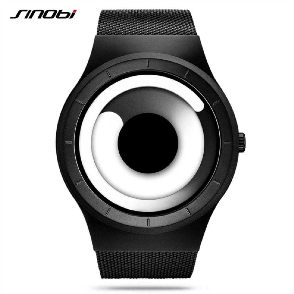 SINOBI Einzigartige Vortex Concept Uhr Herren Hochwertiger 316L Edelstahl Moderner Trend Sport Mann Quarz Armbanduhren schwarz