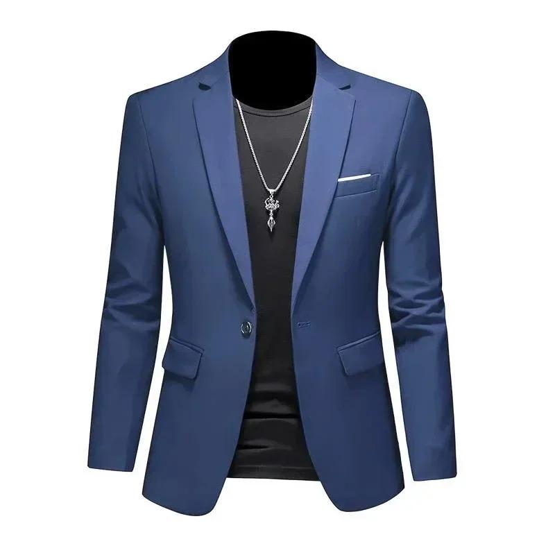 Herbst Trendiger Leichter Luxus Herren Slim Fit Anzug Formell Subtilität Jacke Lässig Business Einfarbig Revers Langarm Taschen Anzug XXXL
