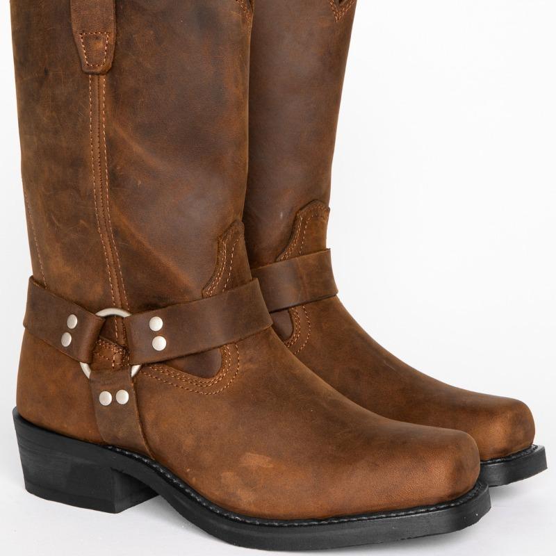Herren-Retro-Cowboystiefel aus Leder im britischen Stil mit Schnalle und mittelhoher Wadenstiefeln, quadratischer Zehenbereich, Ritterstiefel mit mittelhohem Absatz, Stiefeletten, Reitstiefel für den Außenbereich 42 braun