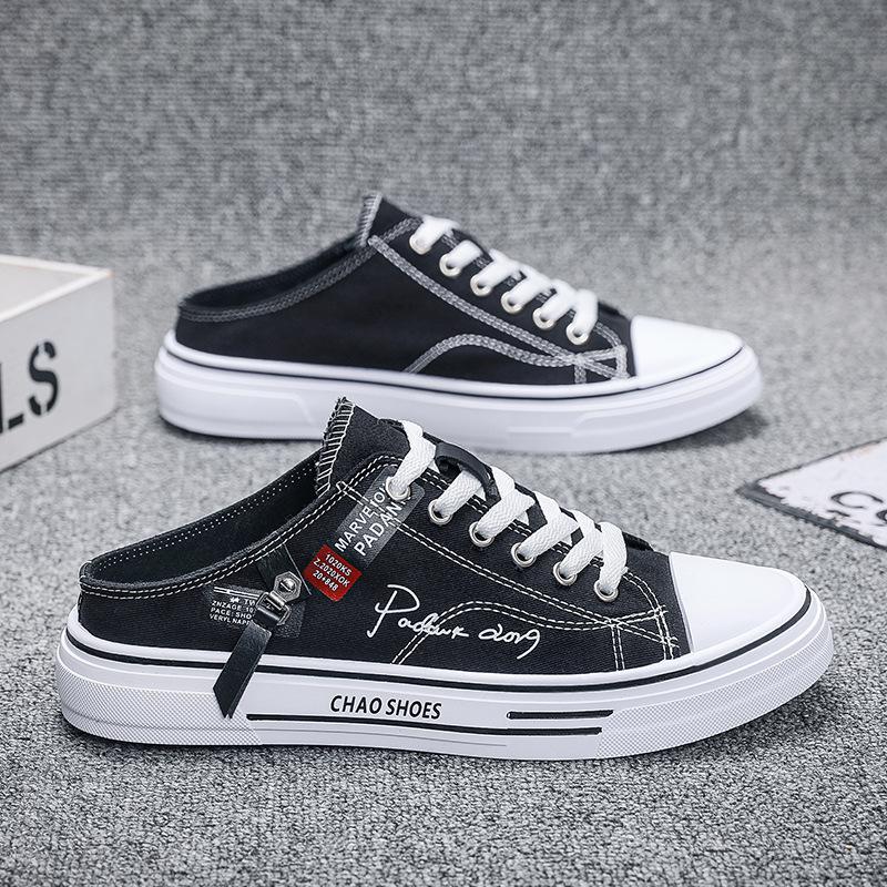 Herren Halbschuhe Slipper Sneaker Low-Top Canvas Schuhe Herren Outdoor Casual Walking Schuhe Bequeme Atmungsaktive Vulkanisierte Schuhe 44 schwarz