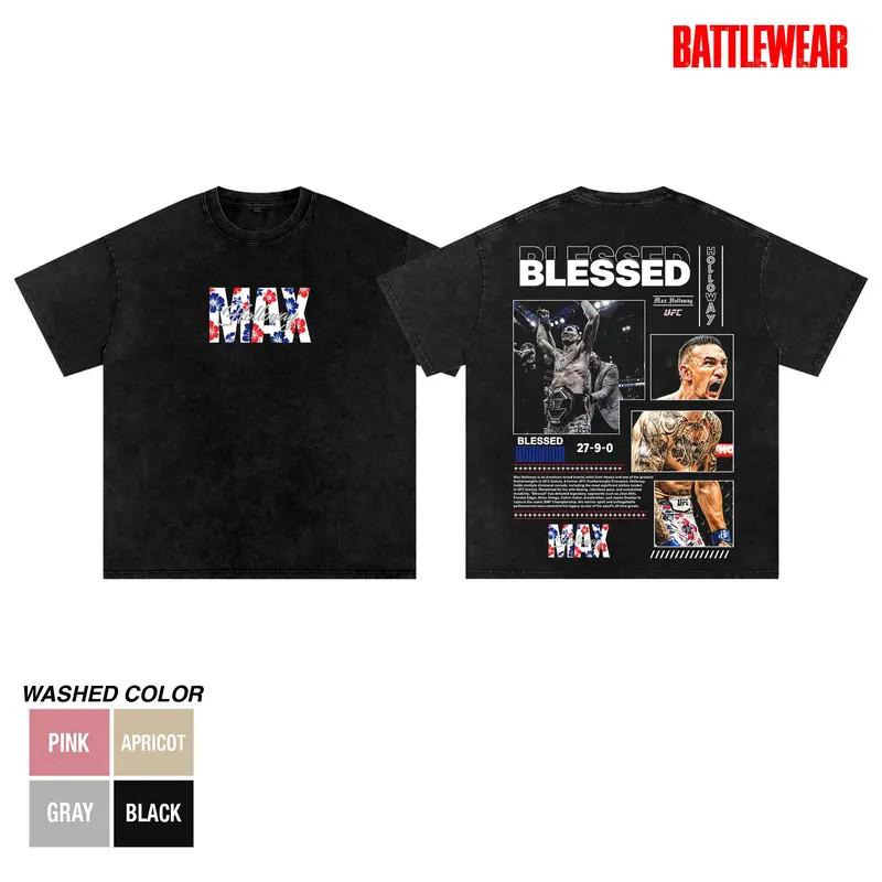 UFC 329 MAX HOLLOWAY T-SHIRT, Blessed UFC, MMA Grafik-T-Shirt, UFC MMA Shirt, Fitnesskleidung L gray