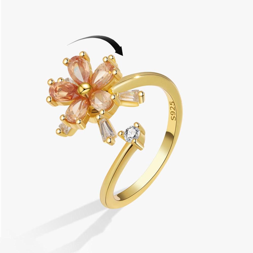 SMJEL Fidget Spinner Ring Angst für Frauen Mehrere Kristall Blume Auge Schmetterling Tier Ring Drehen Anti Stress Hochzeit Schmuck resizable