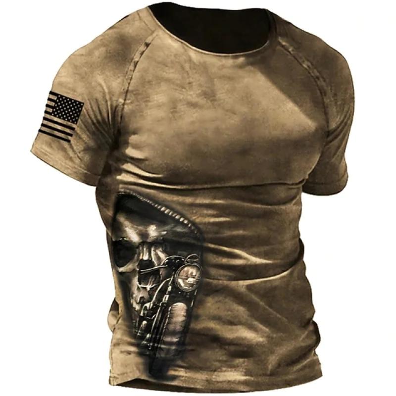 Männer Vintage Motorrad T Hemd 3d Druck Casual Kurzarm Lose Übergroßen T-shirts Für Männer Sweatshirt männer Top Kleidung camise 5XL beige