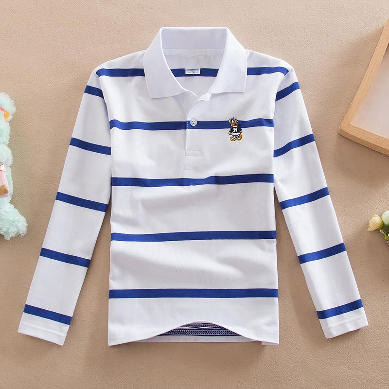 YUBAOBEI Jungen Poloshirt Frühling und Herbst Kinderkleidung Langärmliges Revers Streifen T-Shirt für 1-13 Jahre alte Kinder 6/100cm weiß
