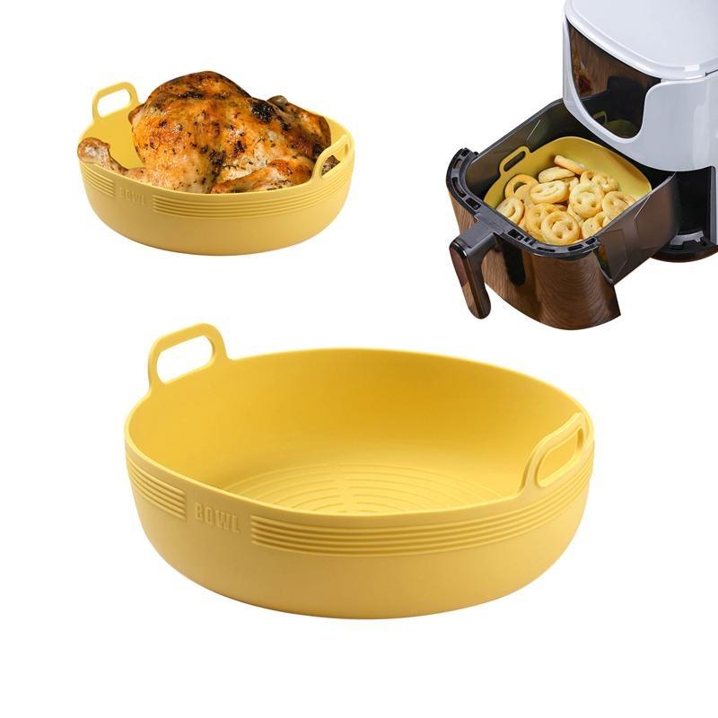Home Kitchen Supplies Luftfritteusen-Silikonpfanne in Lebensmittelqualität, Backofen, Backform, Gebratenes Huhn, Korbmatte, Luftfritteusen-Zubehör, Luftfritteuse-Matte, Pizza-Pfanne round (19.5*7 cm) gelb