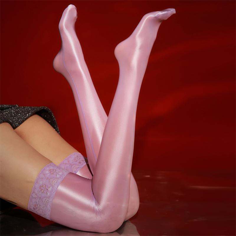Süße Lila Jk Strümpfe Angenehme Haptik Bleiben Oben Party Tanz Über dem Knie Strümpfe Spitze Formende Strümpfe Mit Ölig Glänzendem Stoff One Size pink