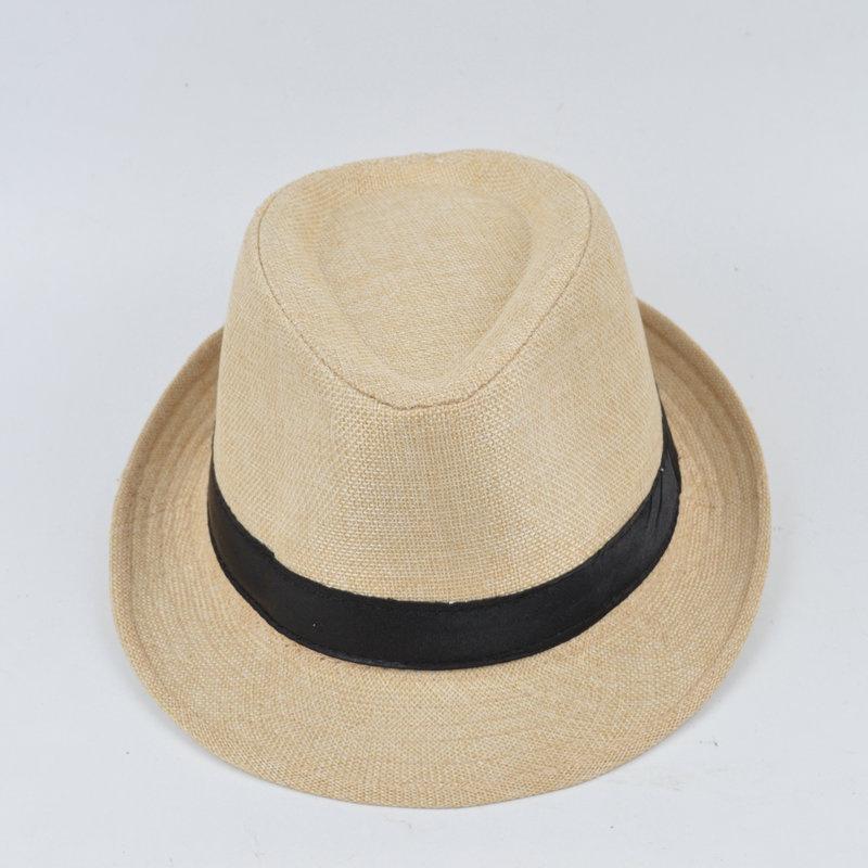 Herren Fedoras Jazz Baumwolle und Leinen Reiner Hut Papa Hut Imitation Hanf Sonnenschutz Sonnenhut Weißer Hut Hochzeit Fedoras beige