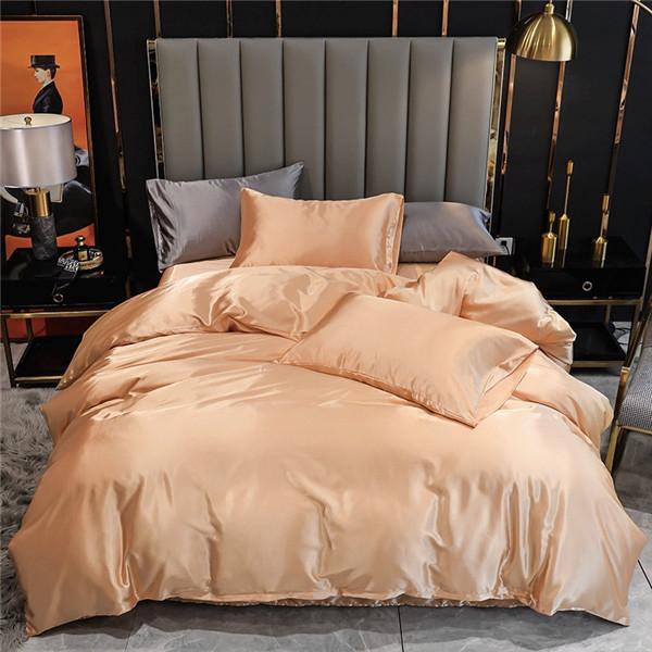 Sommer Seide Bettwäsche Bett Einfarbig Satin Bettwäsche Bett Seide Bettbezug Sets Home Textile 3PCS Bettwäsche Set 220X240CM 3PCS