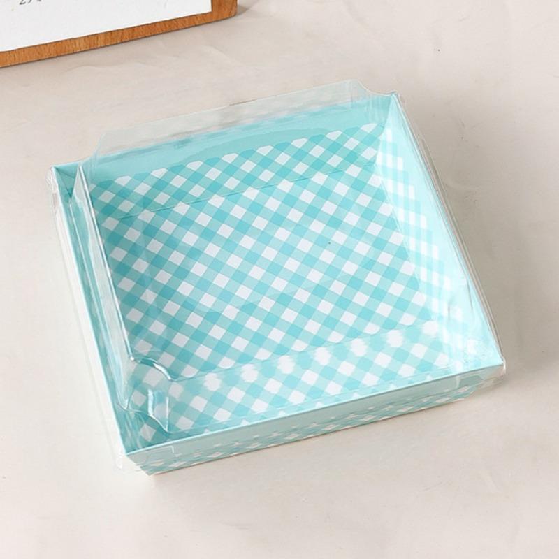 10 stücke Platz Verpackung Box Kunststoff Bento Box Dessert Checkered Sandwich Käsekuchen Puff Box 10pcs blau
