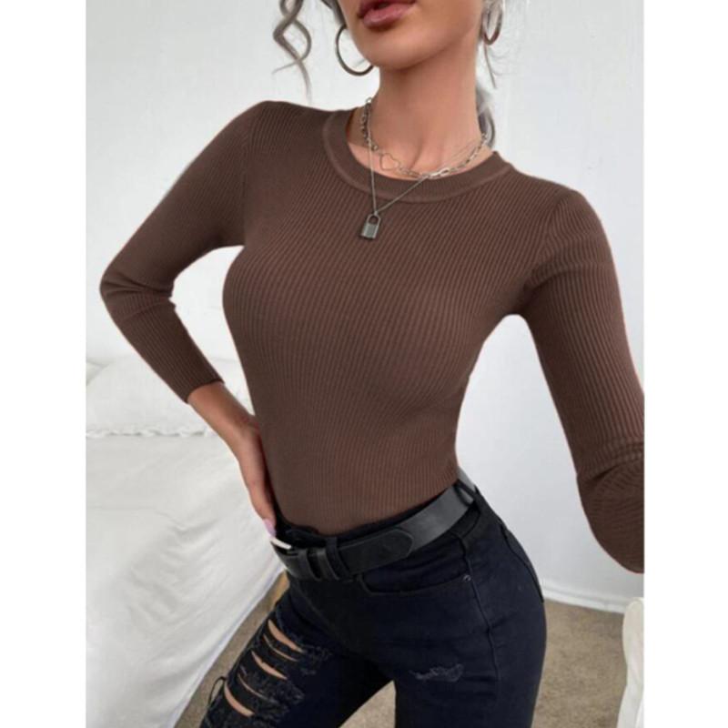 Herbst Winter Pullover Tops frauen Bodenbildung Pullover Mode Langarm Bluse Rippen Gestrickte Casual Jumper Pullover XL kaffeebraun