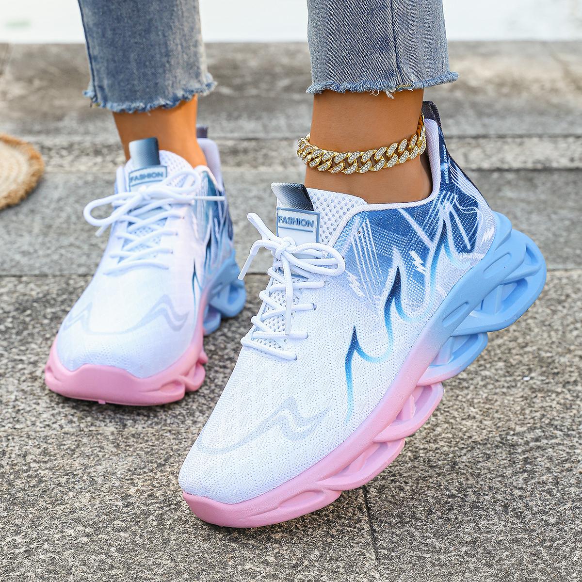 Damen Sneakers 2025 Neue Mode Atmungsaktive Trainer Bequeme Sneakers Damen Mesh Stoff Schnürschuhe Damenschuhe 39 blau
