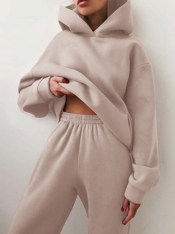 Damen Elegante Feste Sets Für Damen Warme Hoodie Sweatshirts Und Lange Hose Mode Zweiteilige Sets Damen Sweatshirt Anzüge XXL beige