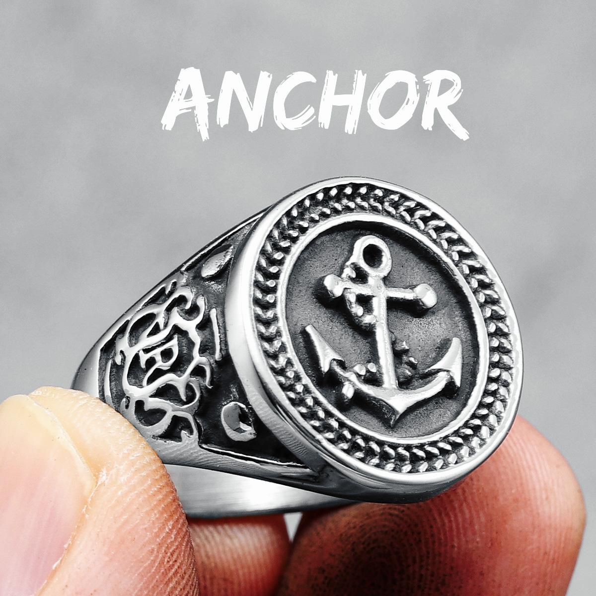 Retro Ankerring 316L Edelstahl Herrenringe Navigator Ozeankapitän Ruder Rock für Biker Männlich Freund Schmuck Bestes Geschenk 11 white