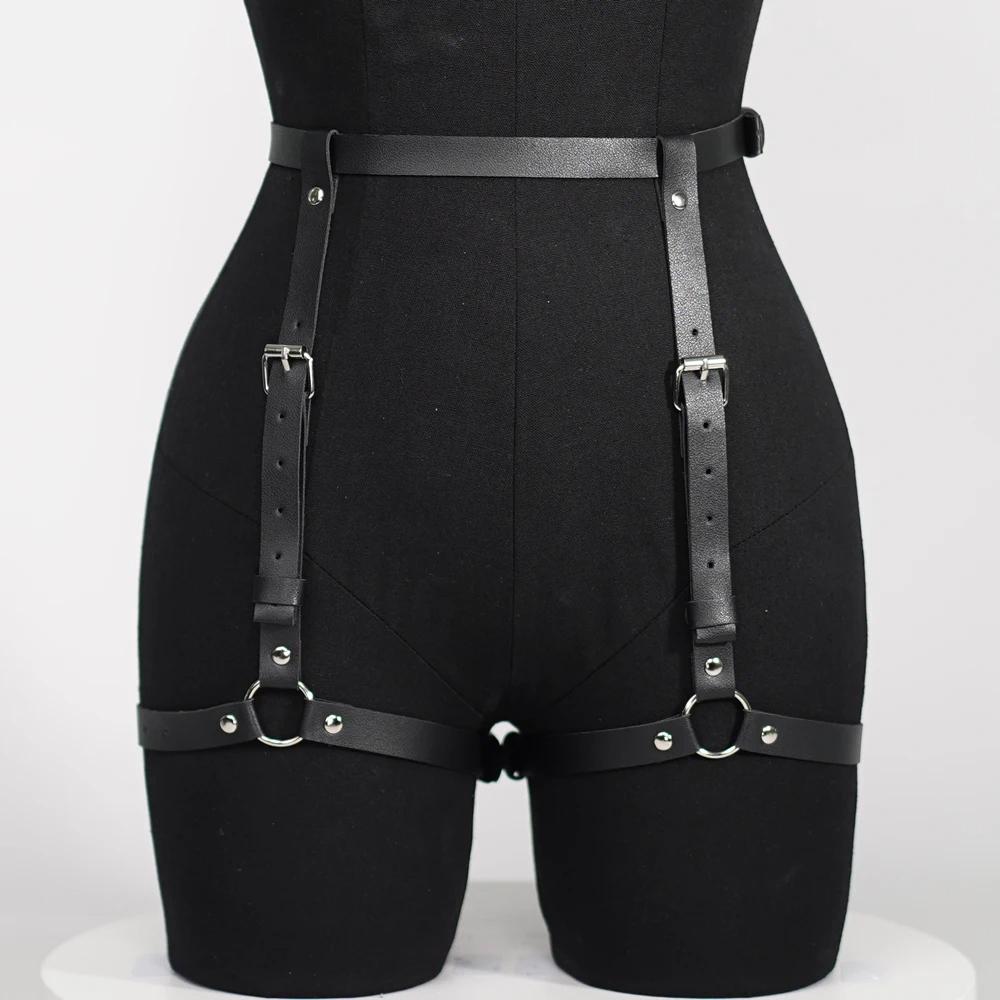 Modische Damen PU-Leder Bein Harness Körper Harness Brust Punk Gothic Bein Strumpfhalter Gürtel Gothic Taillengürtel Bekleidung Accessor gray