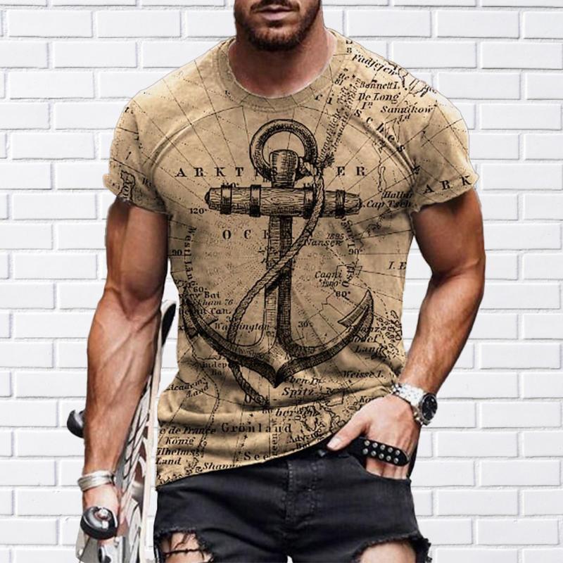 Neues Sommer-T-Shirt für Herrenmode mit Schiffsanker-Aufdruck für Herren 2XL hellbraun