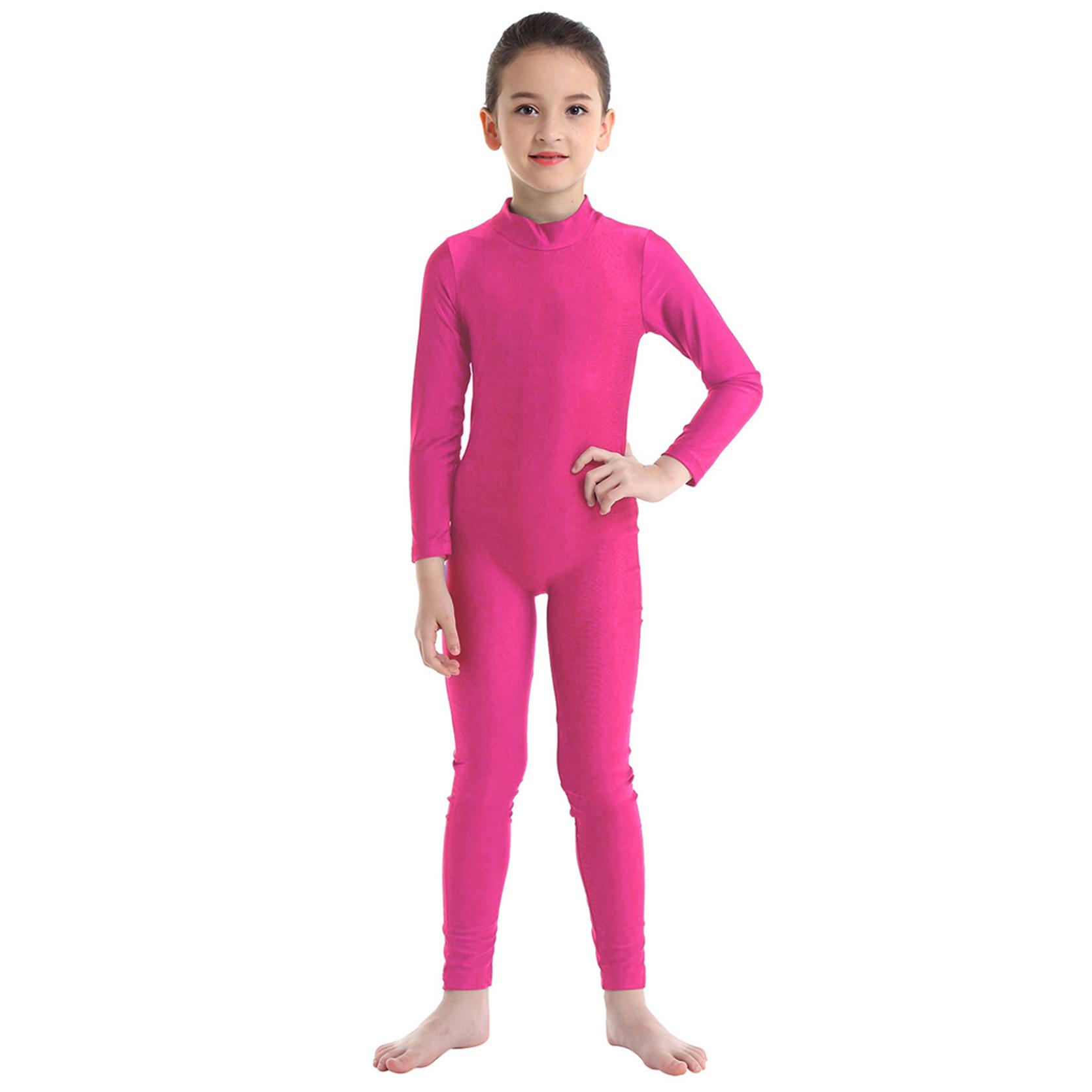 Langarm-Tanz-Gymnastik-Trikot für Kinder, Ganzanzug, Ganzkörper-Body, Catsuit, Tanzbekleidung, Kostüme 7-8 Years hellrosa