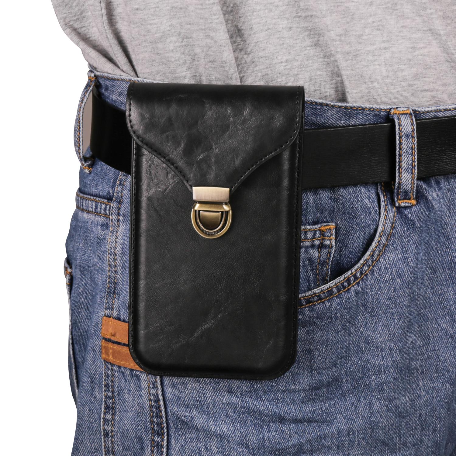 Luxus Leder Gürtelclip Handytasche Herren Hüfttasche Halter für iPhone 16 15 14 13 Pro Max Samsung S24 S23 S22 Plus A55 A54 Redmi Note 12 9 Holstertasche M(6.1 Inch) schwarz