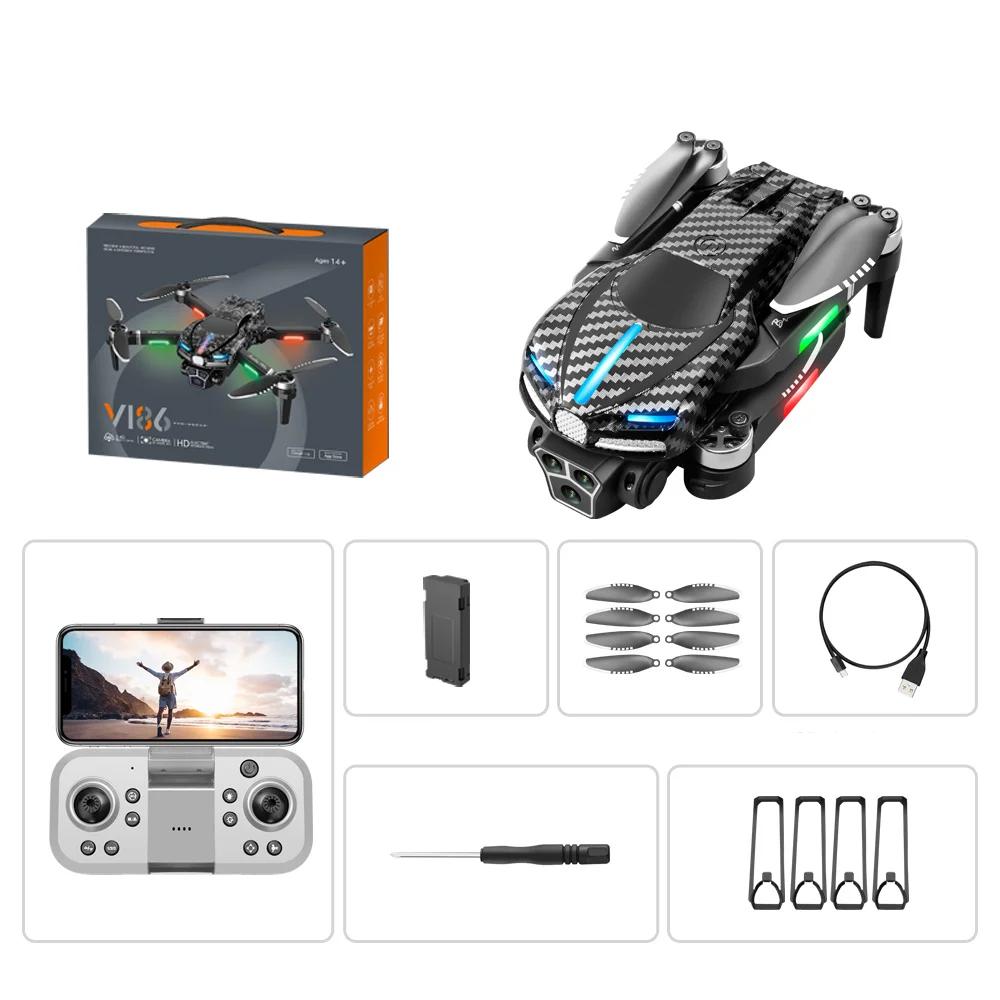 Neue V186 Mini-Drohne ESC HD Doppelkamera Bürstenloser optischer Fluss Hindernisvermeidung Leuchtender Quadcopter WIFI FPV Hubschrauber Spielzeug Geschenk 1 battery grau