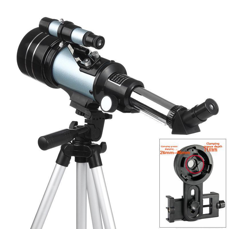 F30070 Professionelles Einsteiger-HD-Astronomisches Teleskop für schwache Lichtverhältnisse für Kinder und Anfänger – Tragbares Nachtsicht-Teleskop für die Sternenbeobachtung im Freien high bracket + mobile phone holder silber