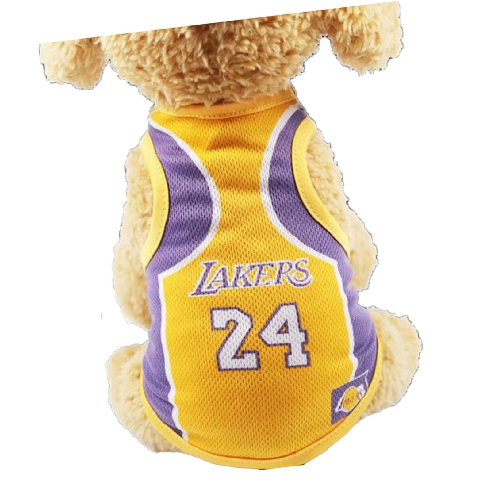 Hunde-Weltmeisterschaft T-Shirt Lebendig Niedlich Mesh Weich Atmungsaktiv Hunde Sommerweste für Hunde Welpe Lila und Gelb 24 Lakers L L