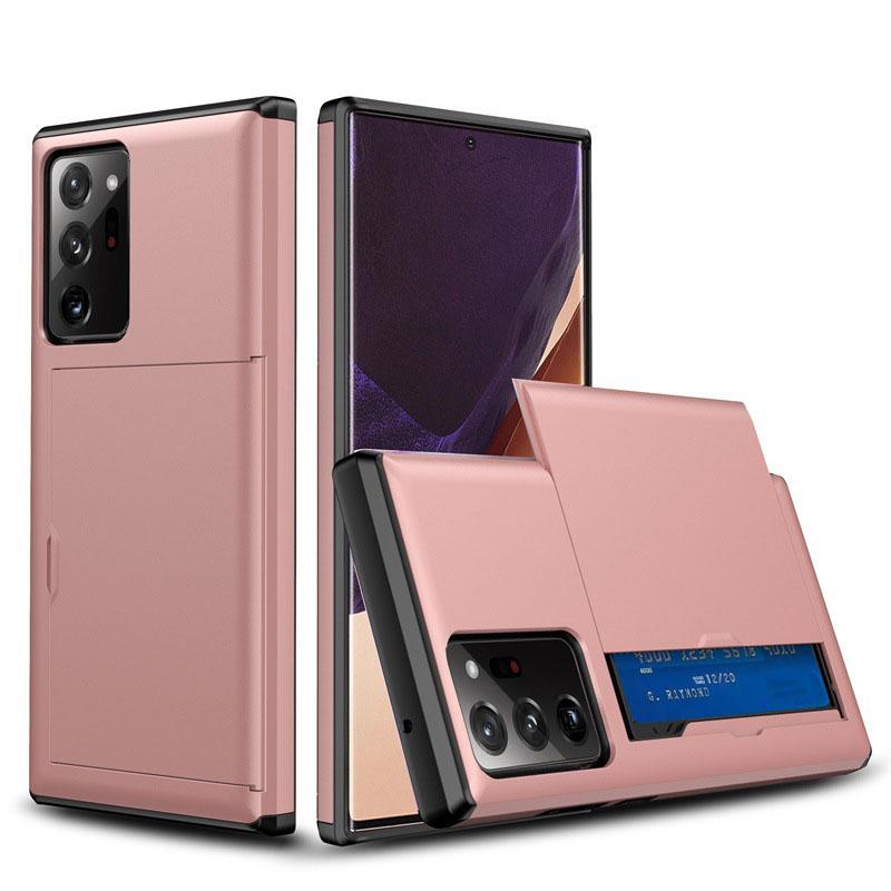 Business Sliding Card 2-in-1Handyhülle für Samsung S23 S22 S21 S20 Ultra Plus Note 20 Ultra Note 10 Note 9 Note 8 S10 S9 S8 Weiche Silikon-Rückseite Samsung S21 Plus rose gold