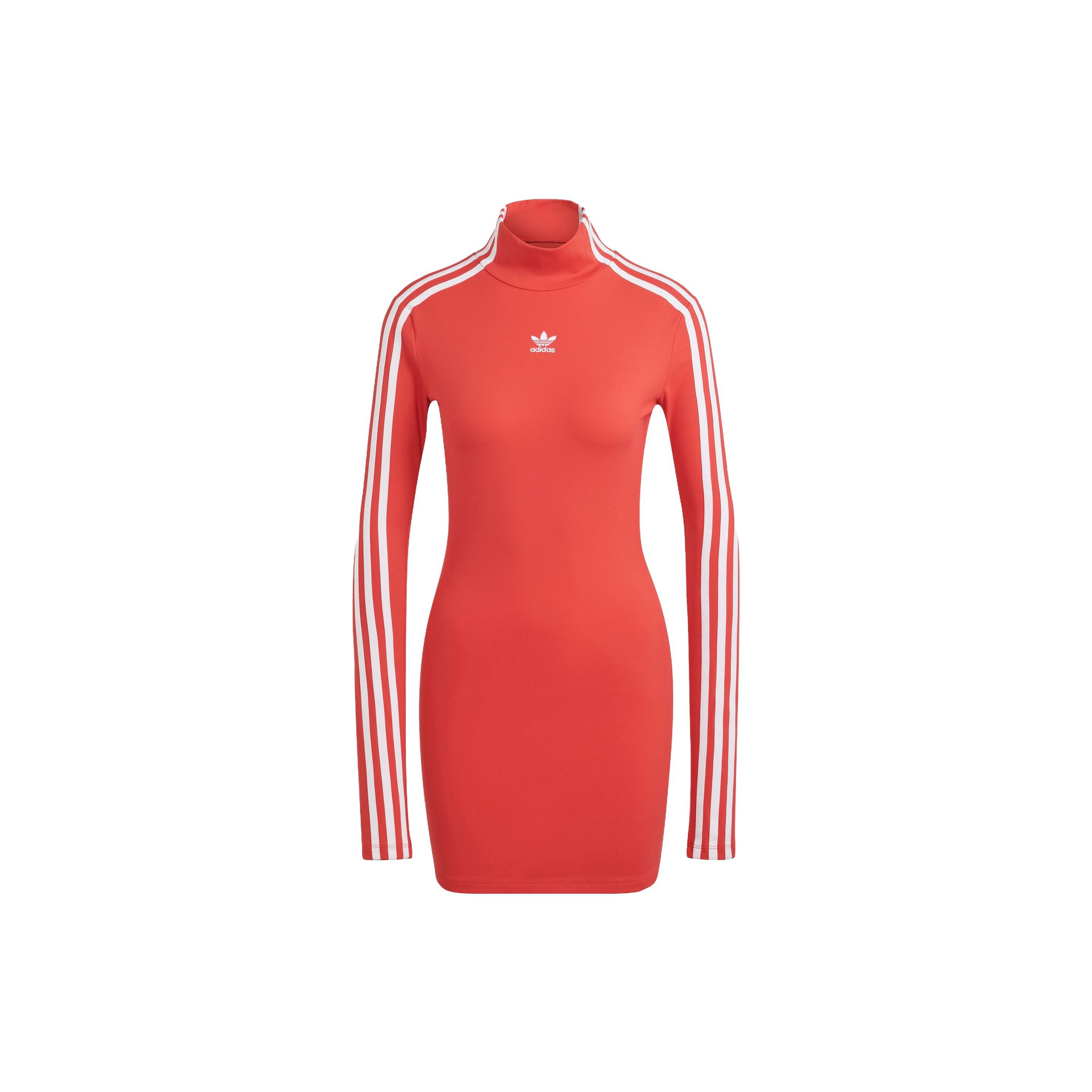 Adidas Originals Spice Girl Serie Drei Streifen Logo Besticktes Rückenfreies Figurbetontes Kleid mit Hohem Kragen und Langen Ärmeln Damen Kleider IV9332 M