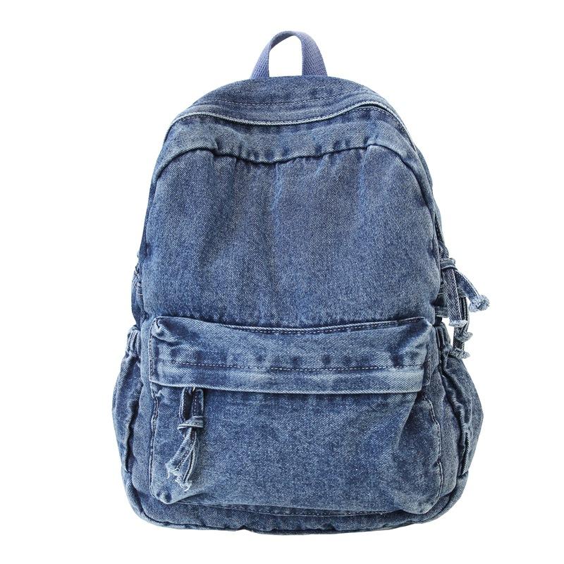 Retro Große Kapazität Denim Rucksack Student Schultasche Damen Rucksack dunkelblaue