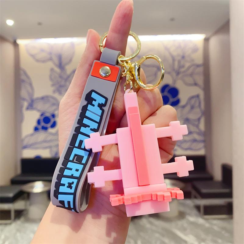 Spiel Minecraft Schlüsselanhänger, Kreativer Cartoon Anhänger Spiel Merchandise Kleines Geschenk pink