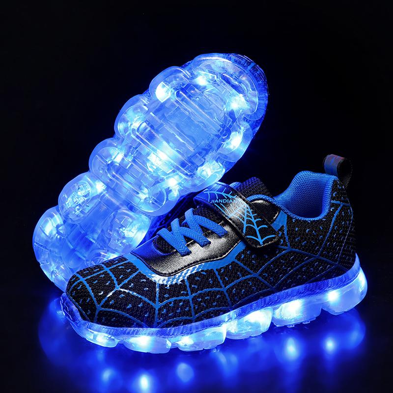 Kinder Leuchtende Glühende Sneaker Mädchen Rollschuh Lichtschuhe Neue Mode Kinder Mädchen USB-Aufladung LED Schuhe Jungen Atmungsaktiv 30 blue