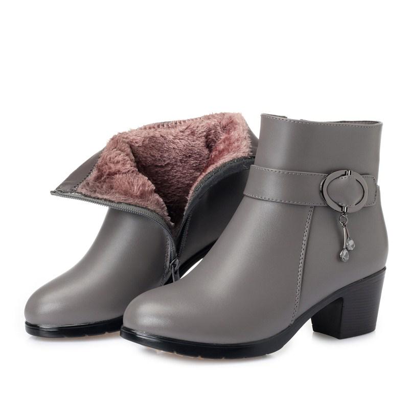 Echtes Leder Damen kurze Winterstiefel Damen Marton Stiefel Wollfutter Damen Schneestiefel 41 grau