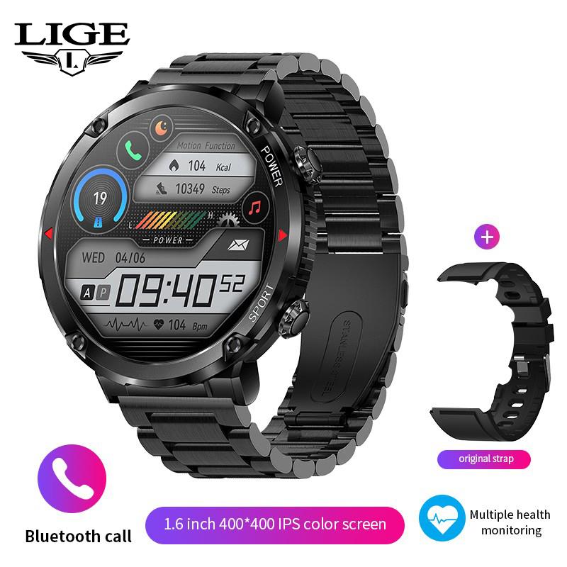 LIGE 2022 Smart Uhr Männer 1,6 Zoll Full Touch Armband Fitness Tracker Sport Uhren Bluetooth Anruf Smart Uhr Männer Smartwatch schwarz