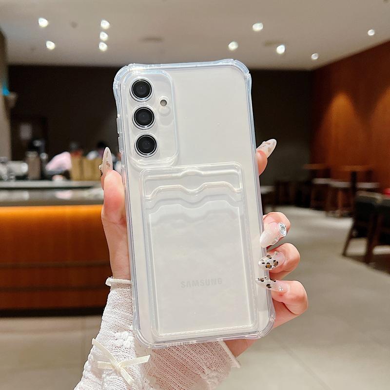Stoßfeste, durchsichtige Kartensteckplatz-weiche Silikonhülle für Samsung Galaxy S24 S23 Ultra S22 S21 S20 FE A16 A55 A54 A35 A34 A15 A14 A06 Transparente Telefonabdeckung Samsung S21 reinfarbig